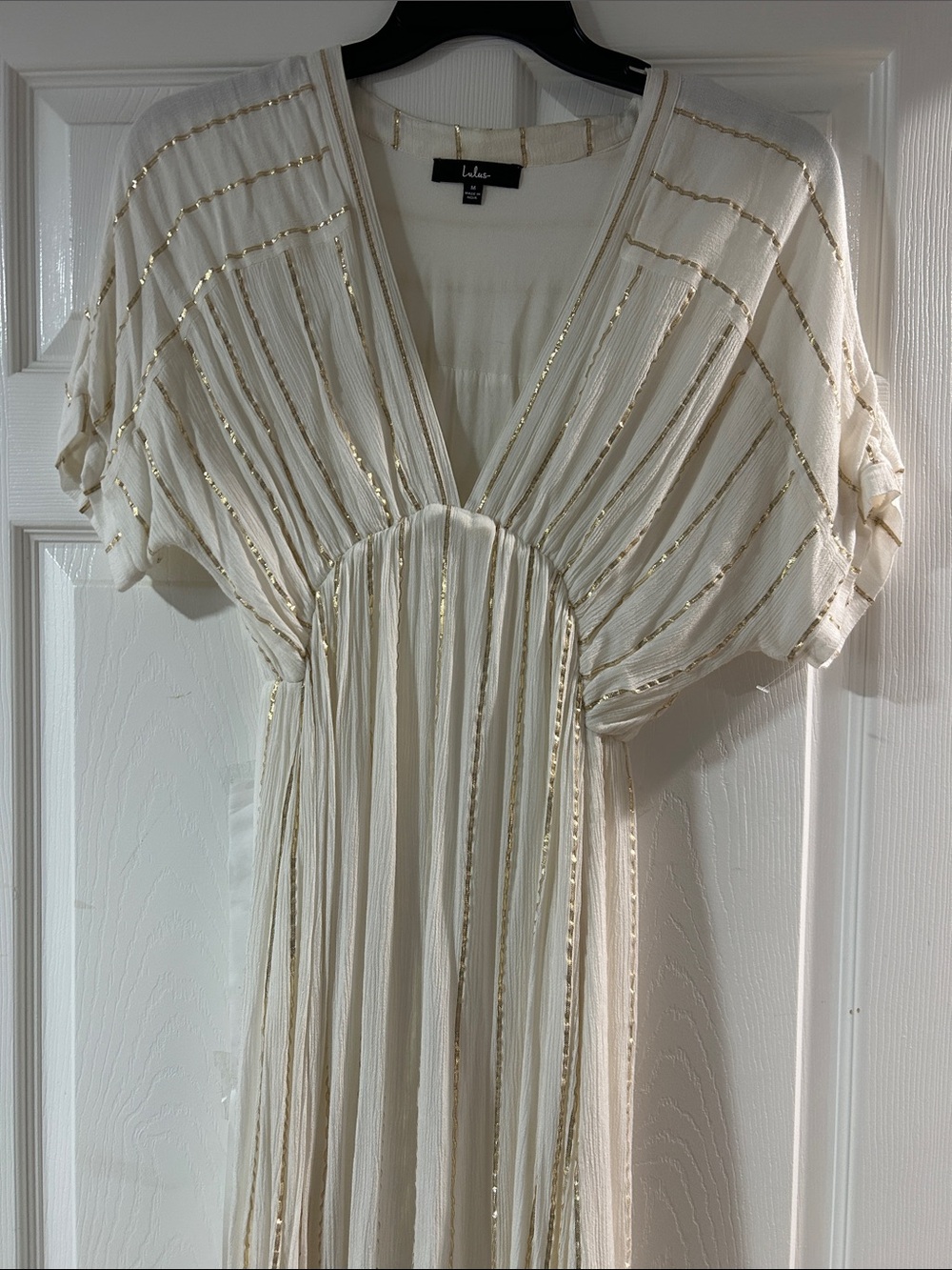 Lulu's Ivory Maxi Dress with Gold Stripes